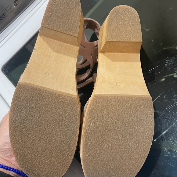 Swedish Hasbeens Blush Leather Mules with Cutouts Lacy Sandal, - Picture 5 of 7